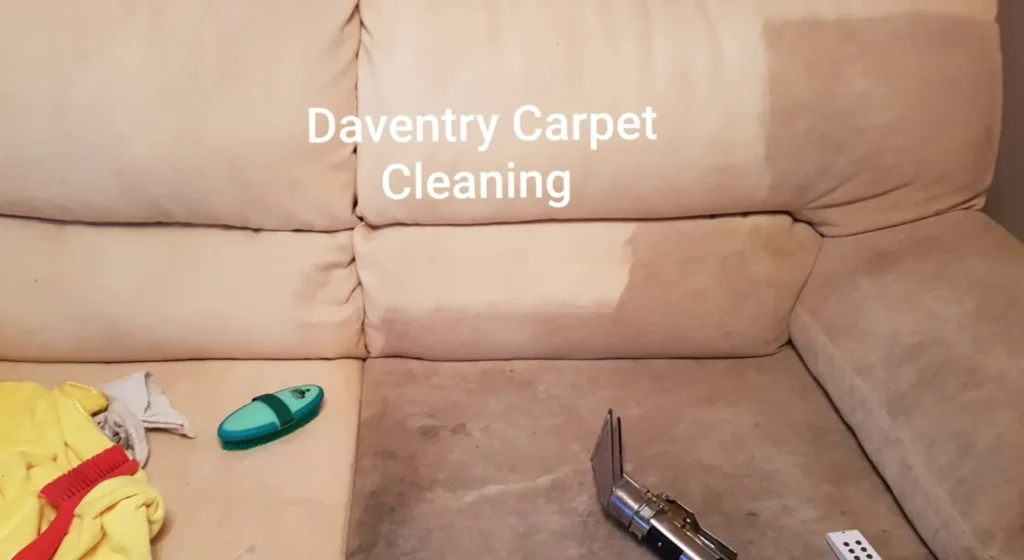 Dirty sofa being cleaned by Daventry carpet cleaning
